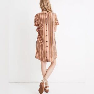 Madewell Button-Back Easy Dress in Rainbow Stripe Linen Blend Size Medium